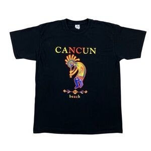 Vintage Y2K Faded Black Cancun Beach Kokopelli T Shirt Mexico Size L